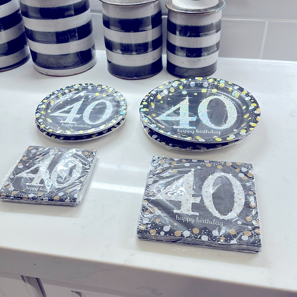 40th Birthday Paper Plates and Napkins